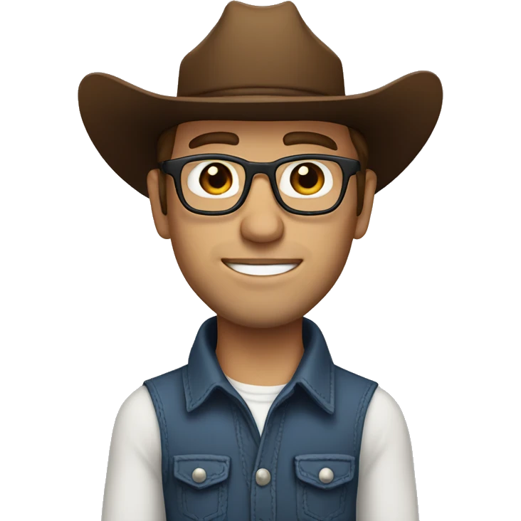 White man with brown hair, blue eyes, glasses, cowboy hat and bolo emoji