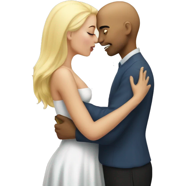 Bald man kissing a blonde woman emoji