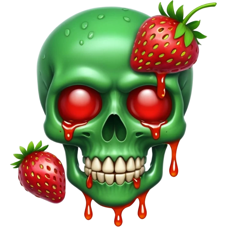 A green skull with strawberry marmalade emoji