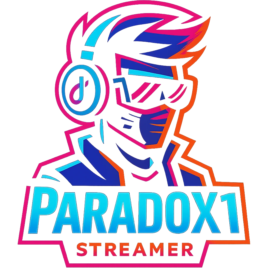 logo for TikTok streamer named ParadoX1, neon cyberpunk style, bold colors emoji