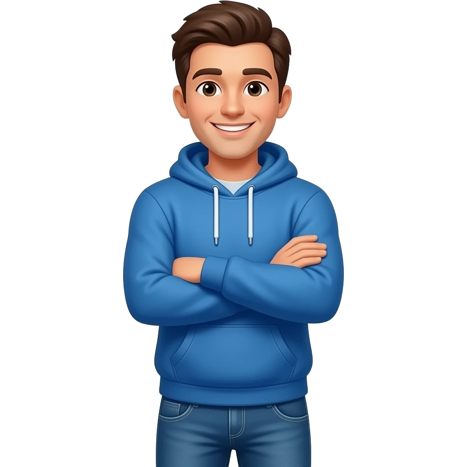 A 3D emoji-style illustration of a friendly man in casual clothes (blue hoodie and jeans), standing with arms crossed and looking directly at the viewer with a warm smile. The words: 'Answer to them,' are in bold white text, while the name 'Baly' is rendered in a vibrant, glowing sky blue color. emoji