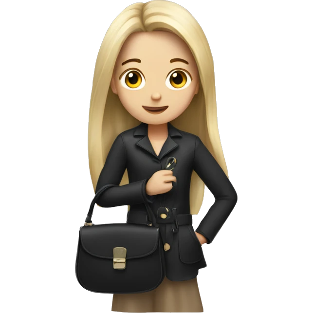 girl holding a black purse with long hair emoji