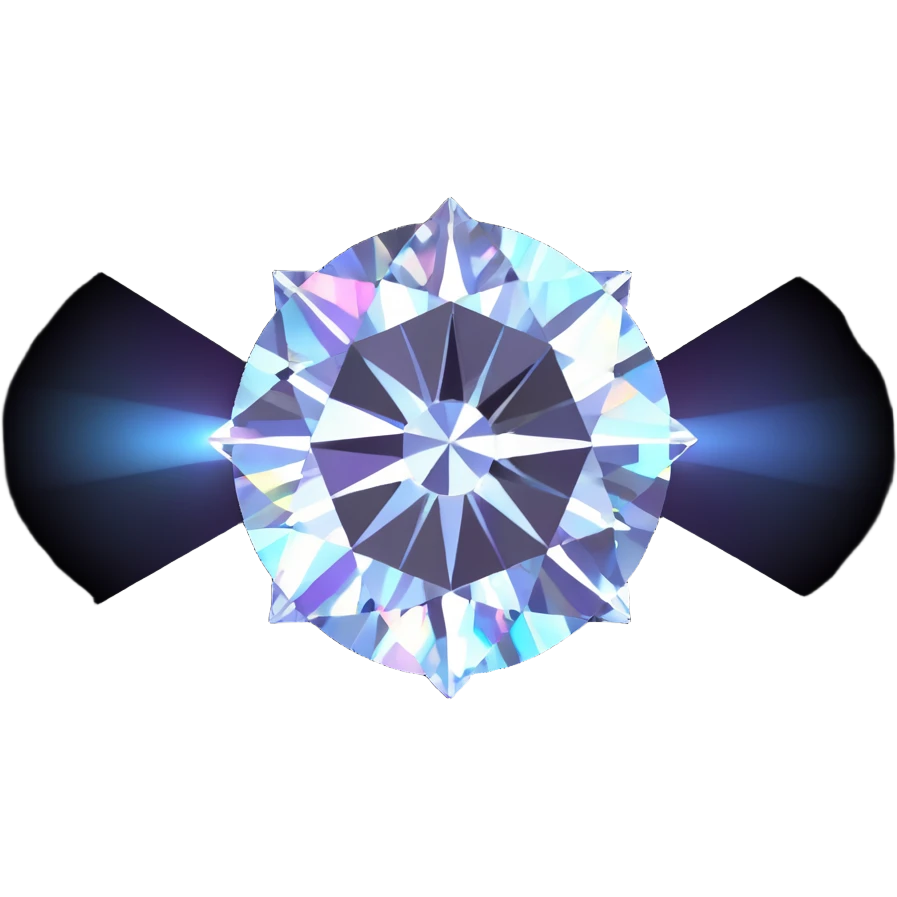 round cut white diamond with holographic effect and prismatic light rays emoji