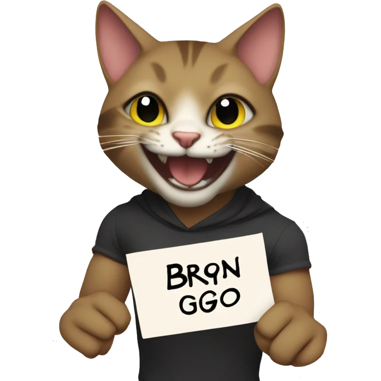 Nko cat with wicked smile holding poster saying „Brn GGG” emoji