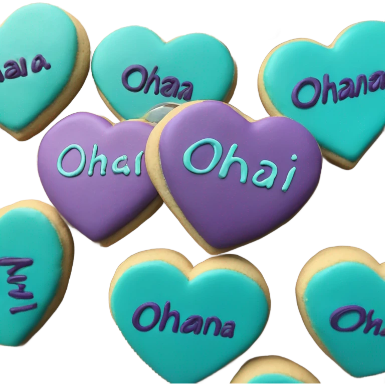 Teal purple Cookie heart with ohana emoji