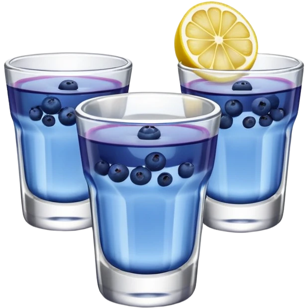 Four, shot glasses with blueberry lemon drop in them  emoji