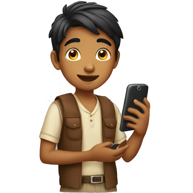 Indian boy using phone emoji
