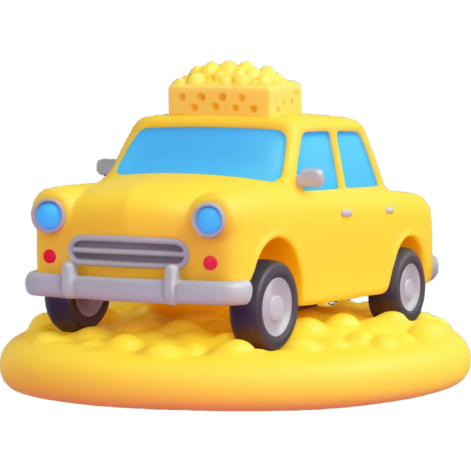 car wash emoji, car with soap suds, yellow sponge, playful emoji