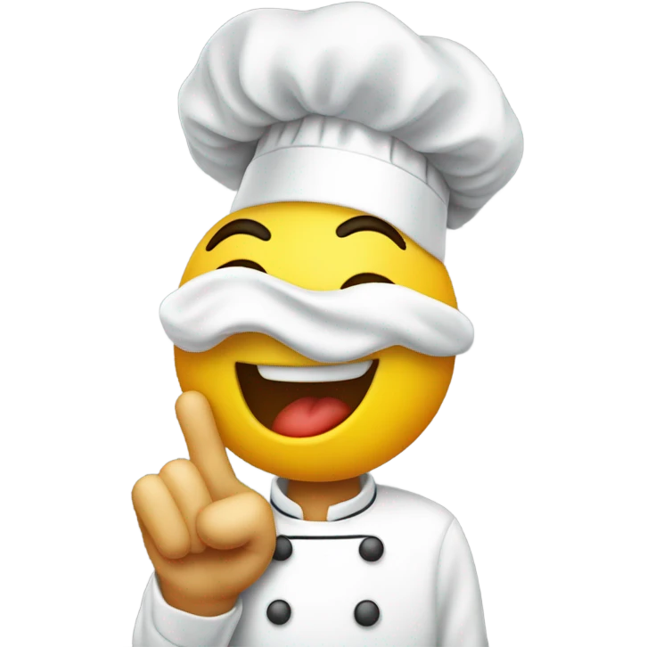 A smiley face emoji in a chefs hat kissing his finger emoji