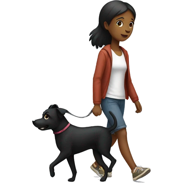 Girl walk with a black dog with white Chest emoji