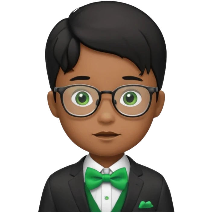 baby boy black hair in suit, with green bow, wearing glasses emoji