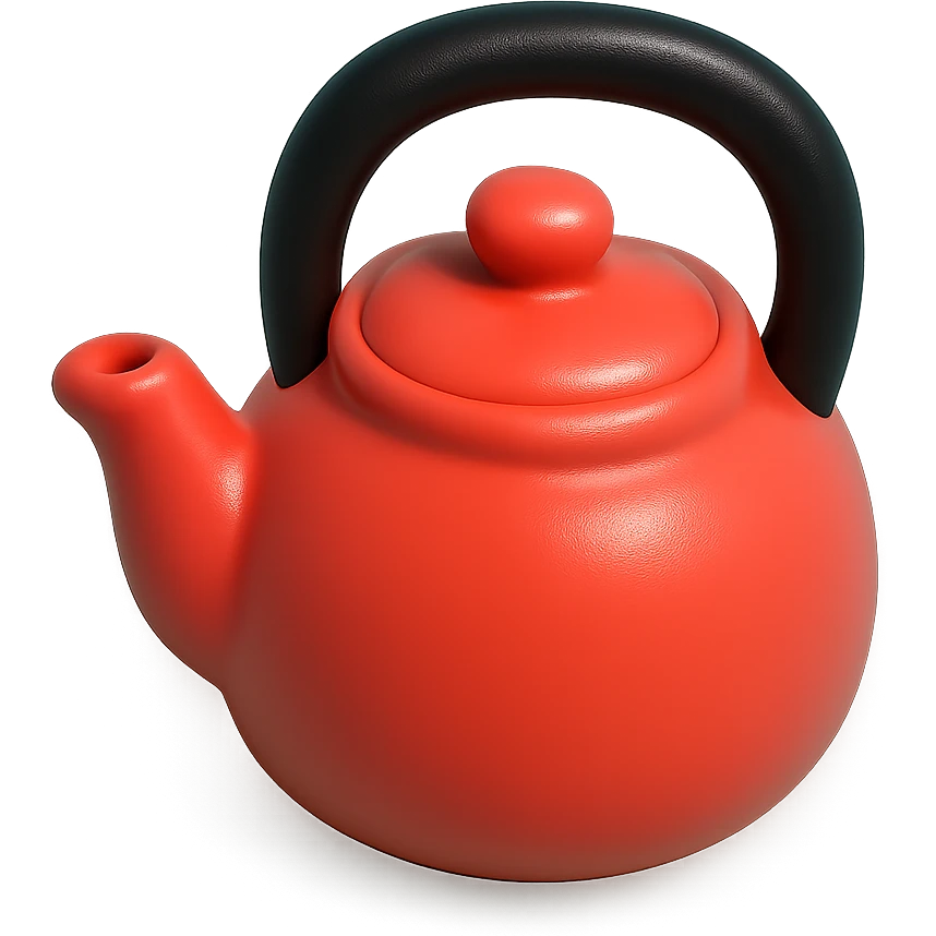 red teapot with black handle, vinyl figure style, top view emoji