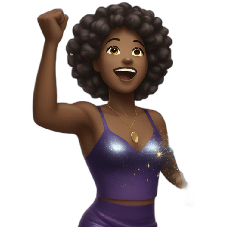 black woman cheering sparkles emoji
