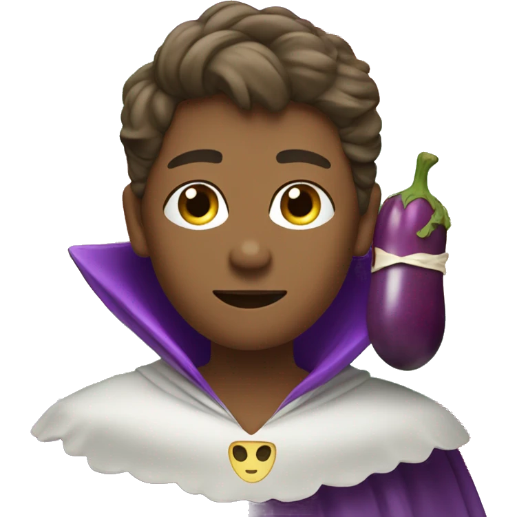 David wearing pride flag cape and eating eggplant emoji