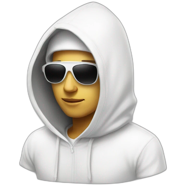 white hacker white sun glasses and hood emoji