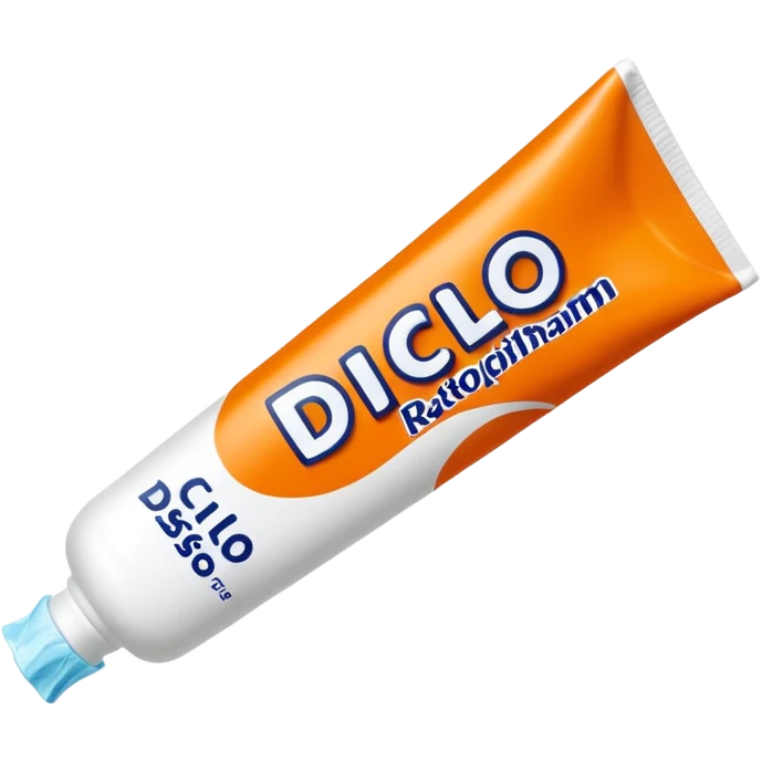 an empty, oversized and totally squeezed out tube of toothpaste labelled "Diclo ratiopharm". It is squeezed out and totally crumpled, flattened. Basic color is orange yellowish. emoji