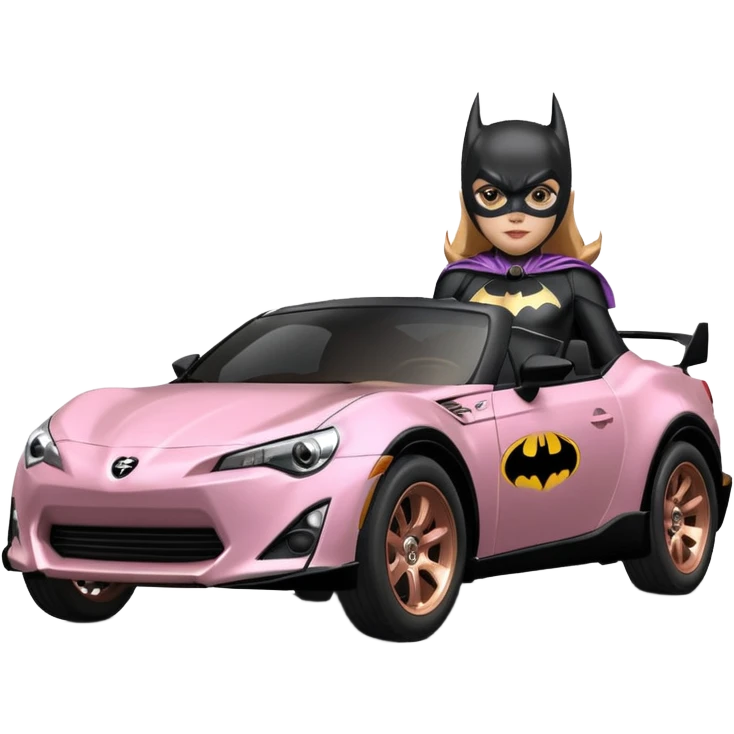 Relaxed adult 60’s Batgirl’s full reality crime fighting themed Satin black and rose gold painted Scion FR-S pursuit vehicle hot rod off road capable  emoji