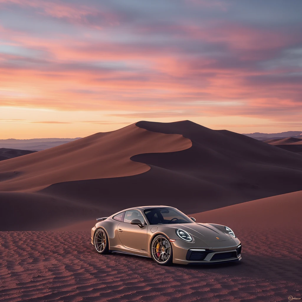 A modern desert mountain, wallpaper, modern, porsche 911, sunset emoji
