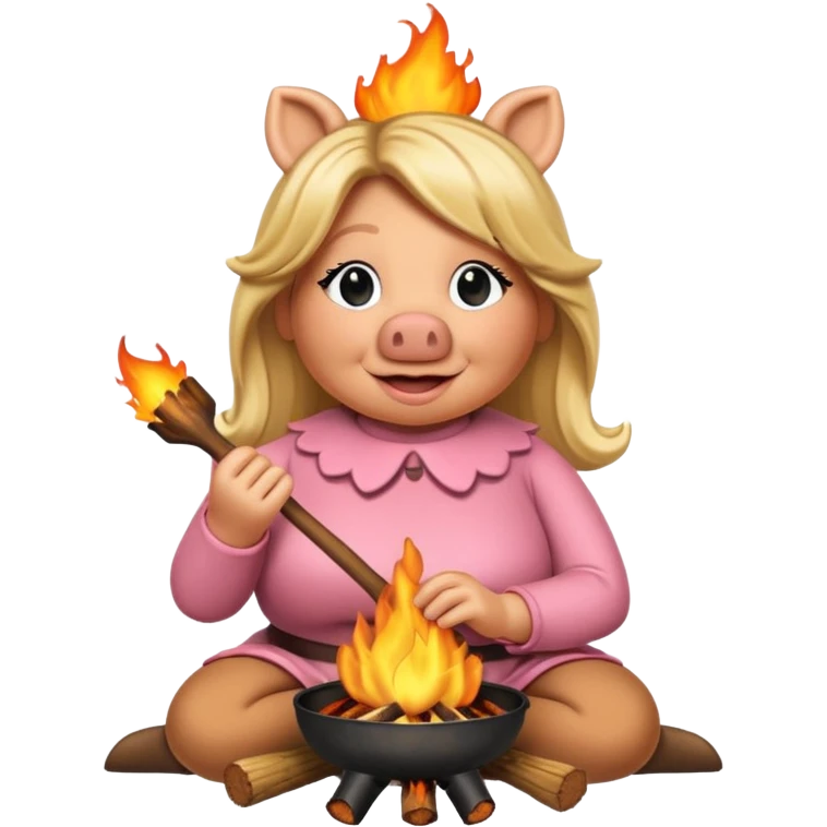Miss Piggy roasting over a fire emoji
