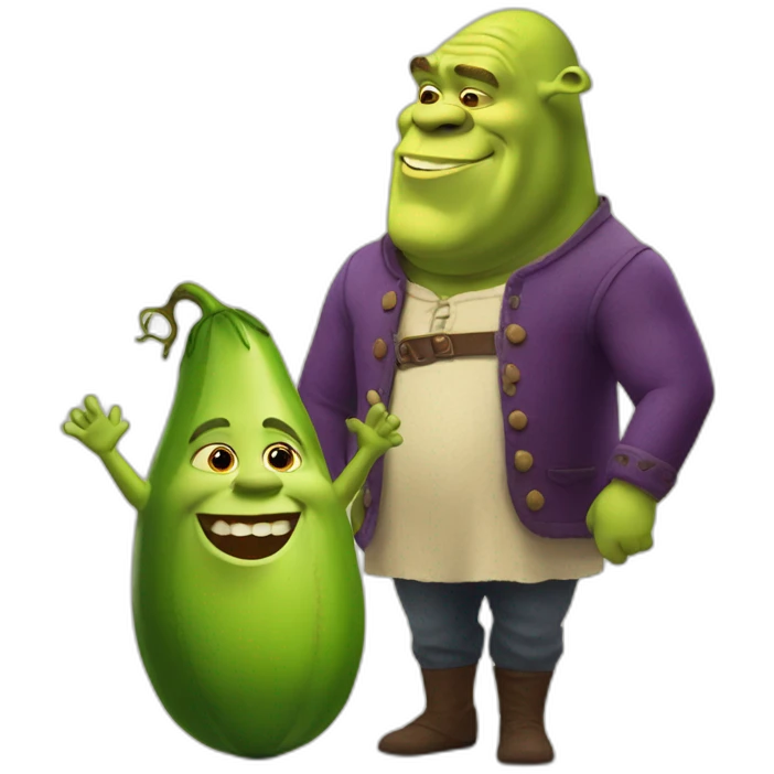 shrek holding a large eggplant in front of him emoji