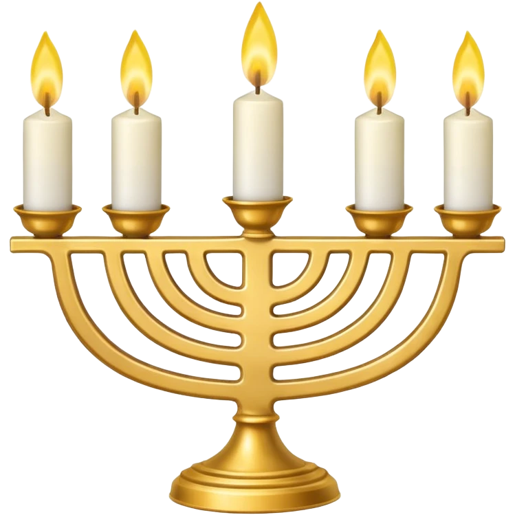 Gold Menorah with three white candles on each side emoji