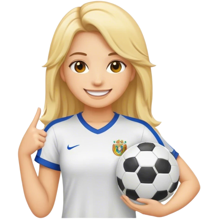 chica blanca con cabello rubio largo y una playera de fútbol  emoji