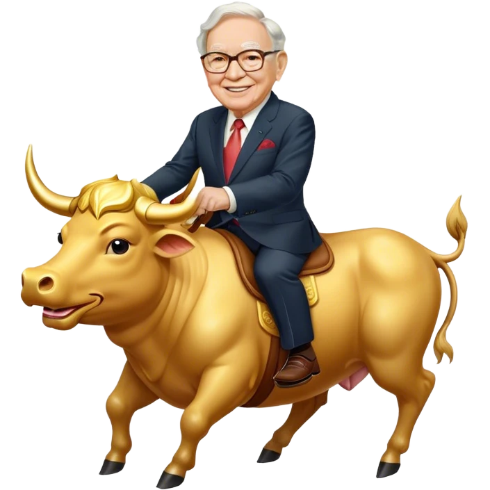 happy Warren Buffet riding golden bull emoji