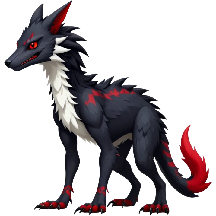 Cool Edgy Vernid-Sergal, Feral, Four Legs, Black fur, red markings, Full body, LiLaiRa emoji
