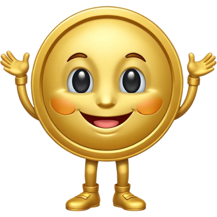 coin mascot with eyes, mouth, arms and legs emoji