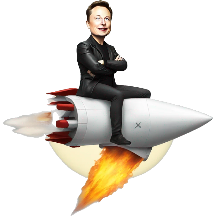 Elon Musk on a flying rocket emoji