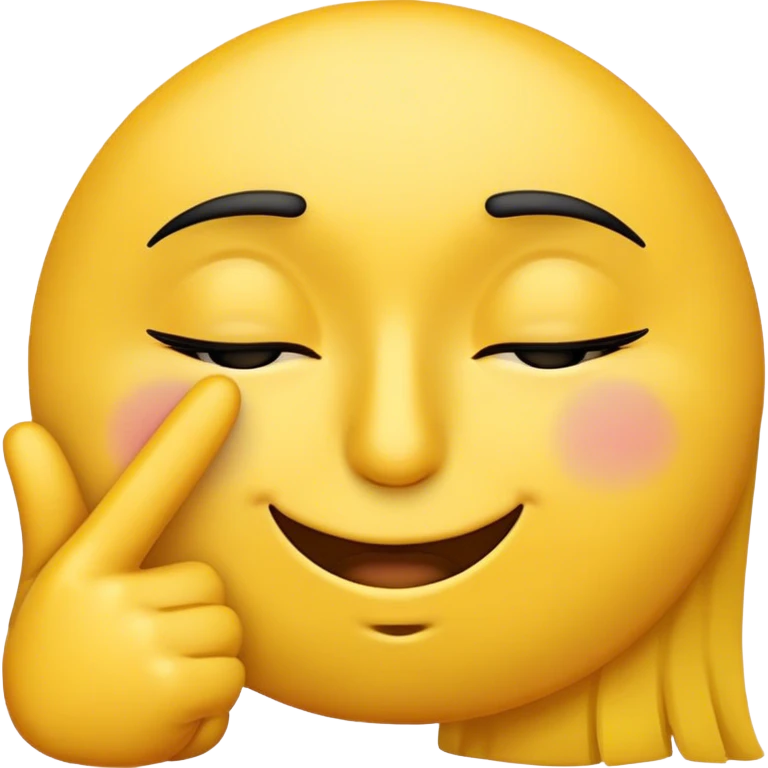 A circular emoji with eyes closed with not so big eyelashes, standard nose, a smirk with one hand making middle finger expression resting on nose slanting down. emoji