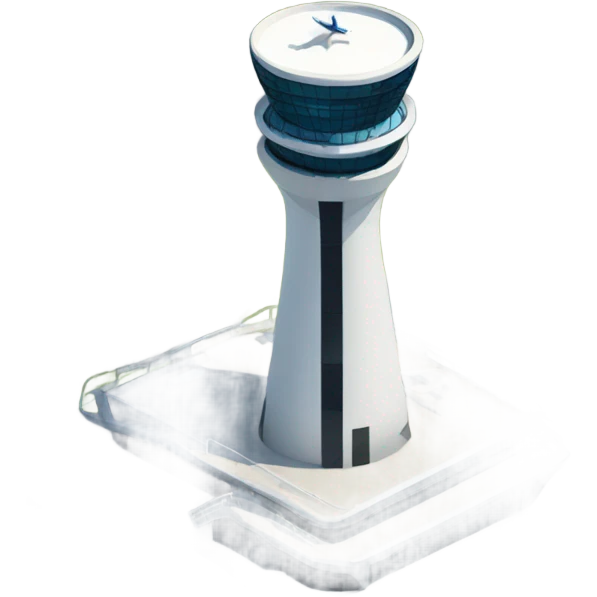 air traffic control tower, fullsize, modern, realistic emoji