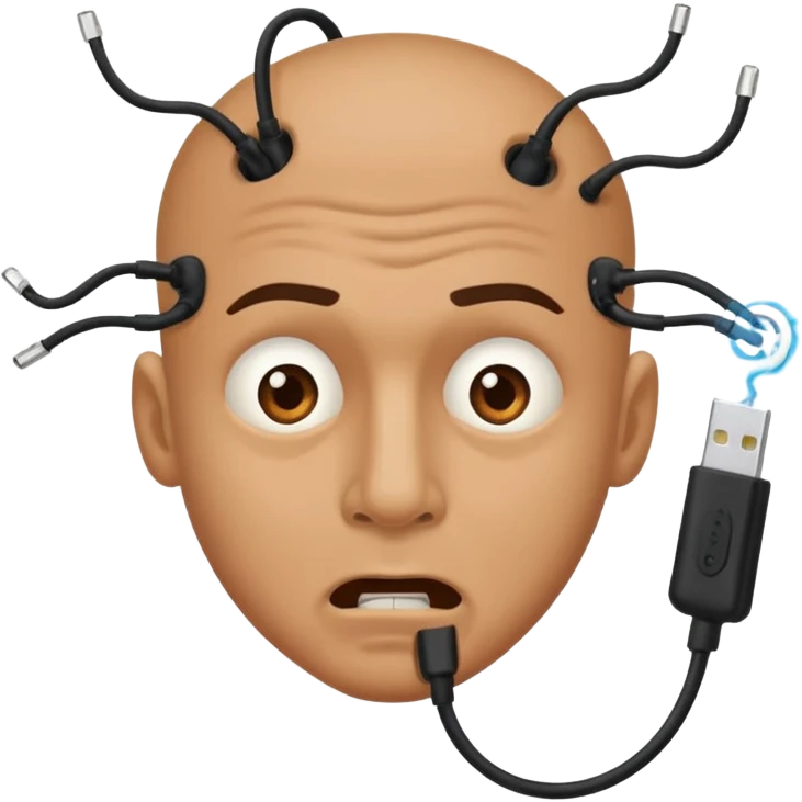 Funny guy sticking LAN cable into nostril and electrocuted emoji