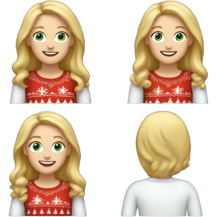 Happy white woman with blonde hair and christmas jumper and with blue jeans pants emoji