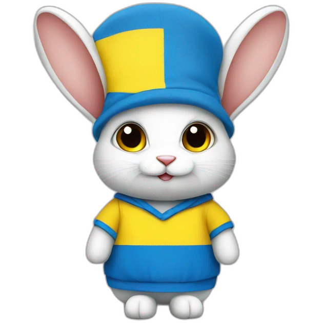 the rabbit is dressed in a costume in the color of the Ukrainian flag emoji