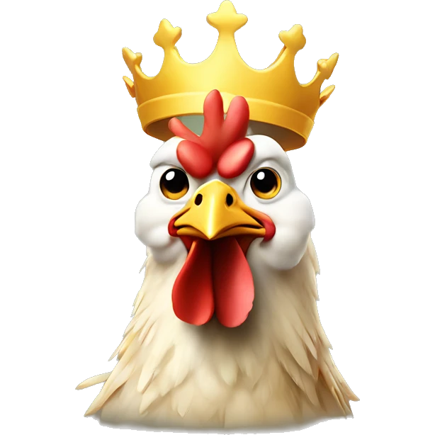 funny looking chicken with a crown on its  emoji