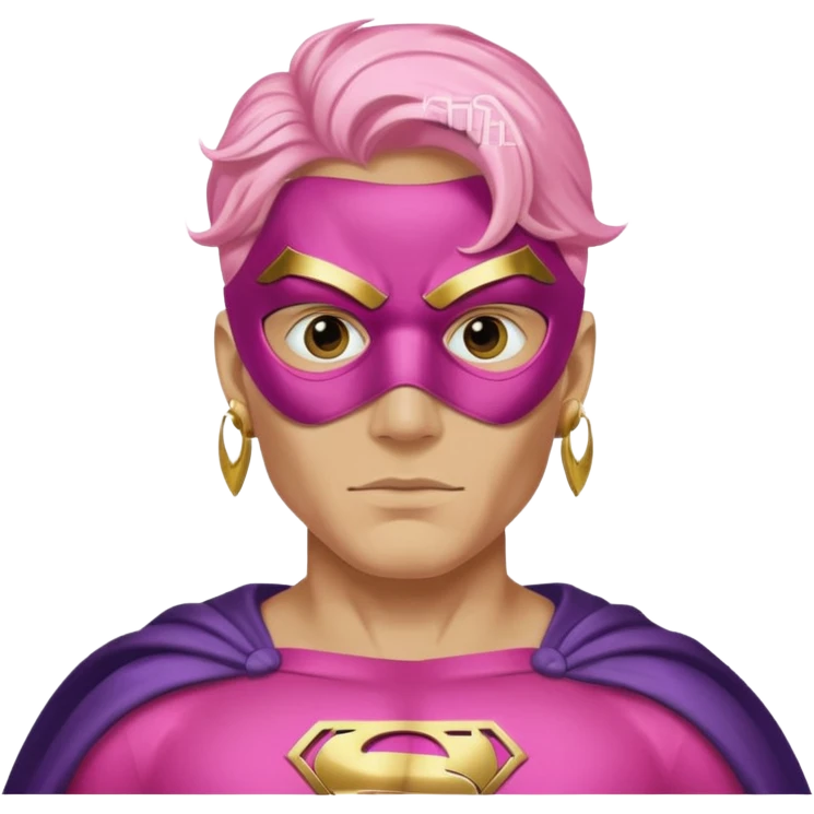 mask wearing man superhero pink with big earrings emoji