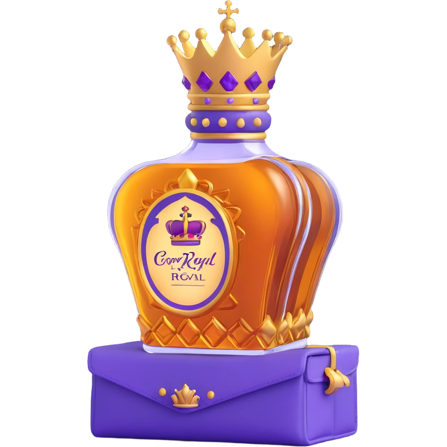 Crown Royal whisky bottle with purple bag and gold crown emoji