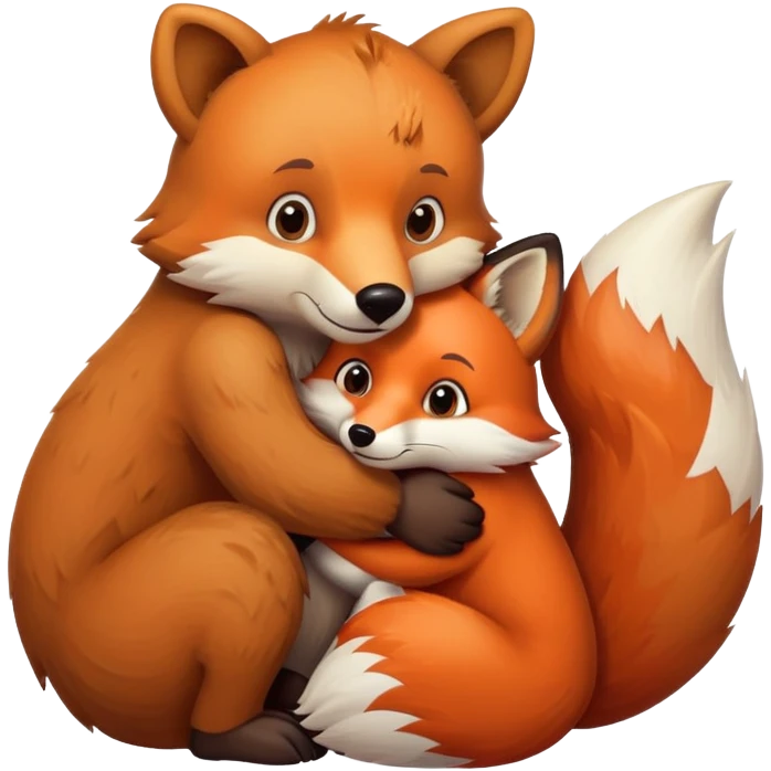 Brown Bear hug a fox emoji