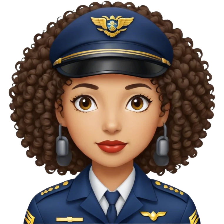 pilote d'avion femme métisse avec les cheveux bouclés emoji