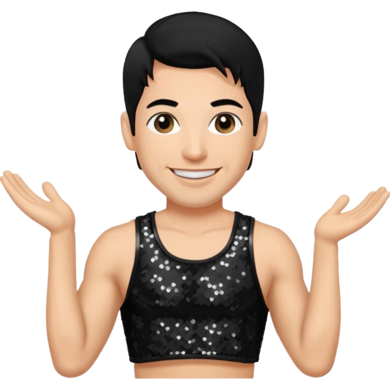 Danny Wood from NKOTB with black hair, black sequin crop top emoji