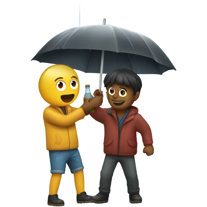 friends playing with a bottle ship in the rain emoji