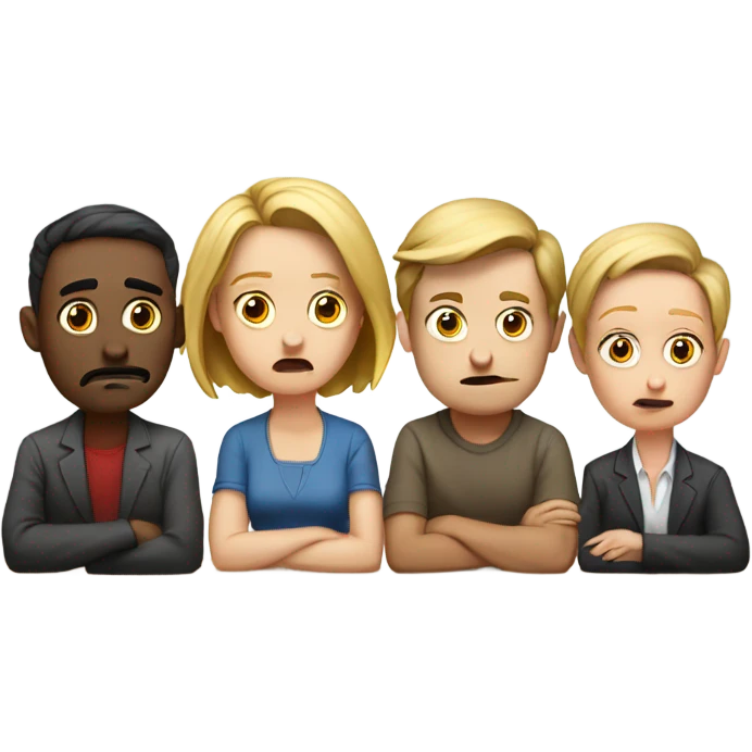 white people sitting around a table looking confused emoji