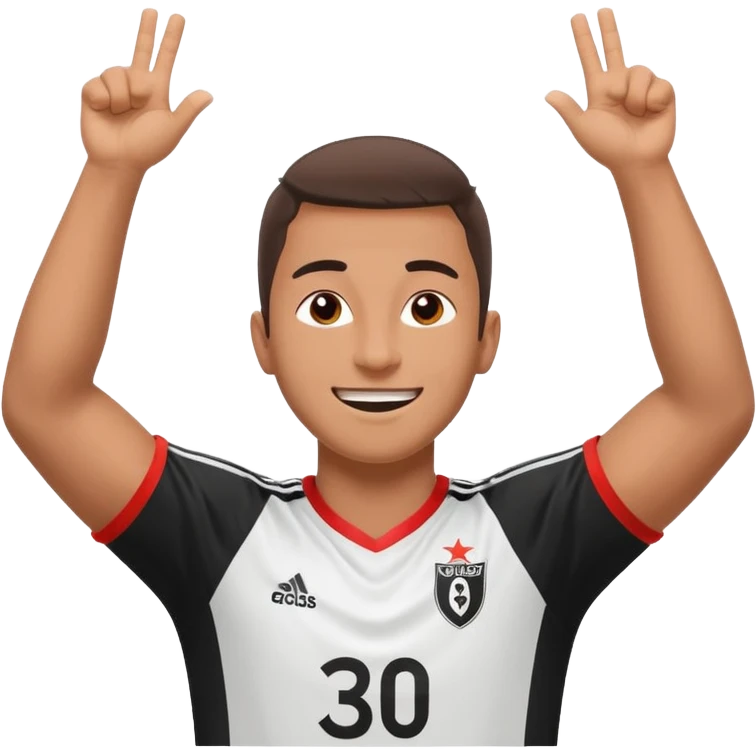 happy football player whose playing in Beşiktaş emoji celebrating goal, arms up, energetic expression, cartoon style, vibrant colors, transparent background, 1:1 emoji
