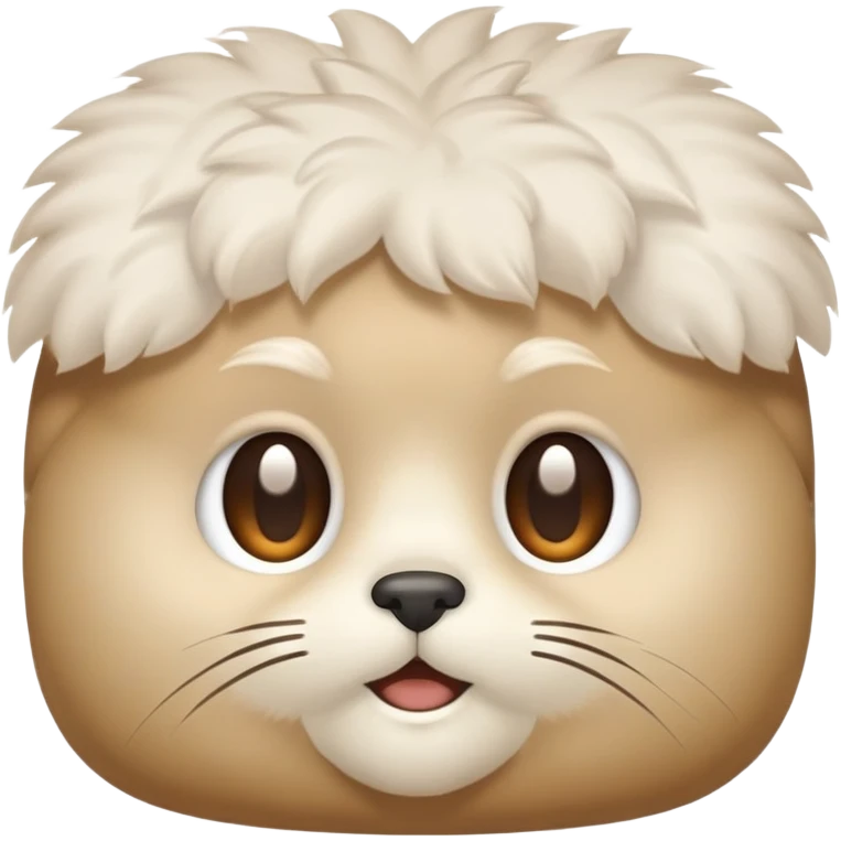 beige-colored craft with a rounded, square-shaped head featuring tufts of fluff on the forehead and cheeks emoji