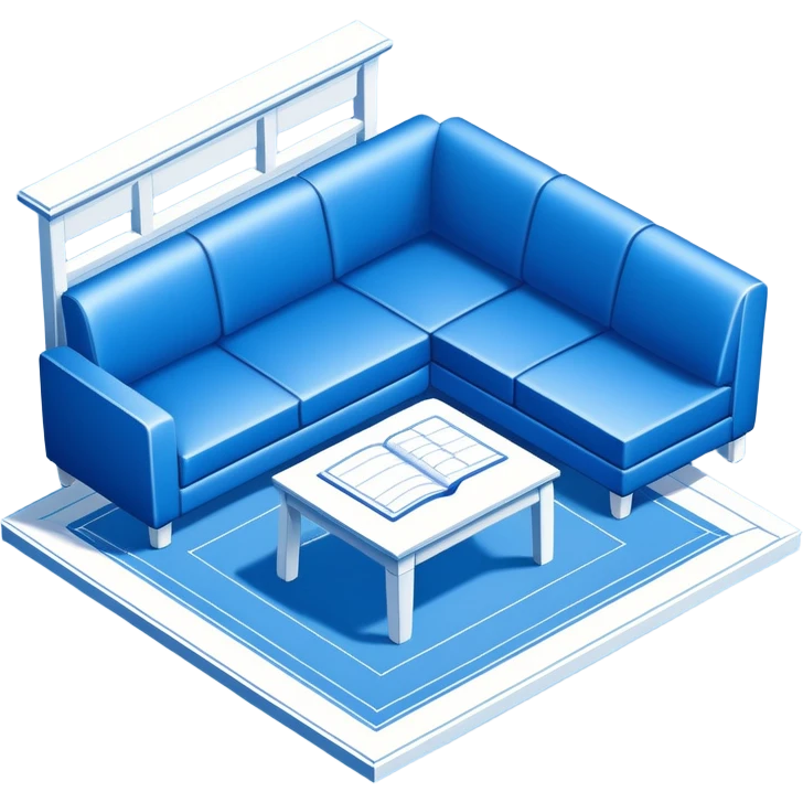 blue blueprint plan with white lines, isometric angle, shaded furniture or objects emoji