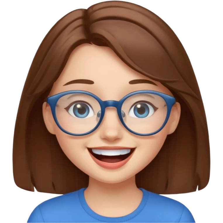 cute brwonhear girl with blue eyes and glasses is laughing emoji