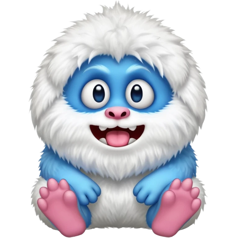 Mammott from My Singing Monsters as an emoji, sitting, fluffy white fur, big blue lips, happy face emoji