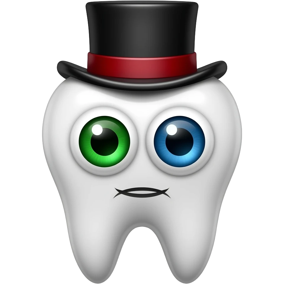 make dentures with 2 floating eyes in the middle one is green one is blue make him have a red ringmaster suit and wear a tophat emoji