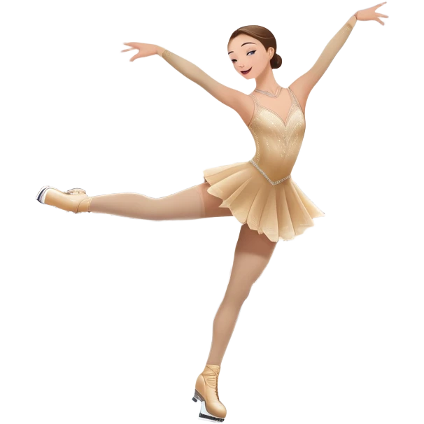 An icon featuring a graceful figure skater performing a spin on the ice. The background includes a grand ice rink palace with shining spotlights and cheering spectators in the stands. Transparent background highlights the elegance and artistry of figure skating emoji